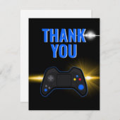 Blauwe videogameparty bedankkaart (Voorkant / Achterkant)