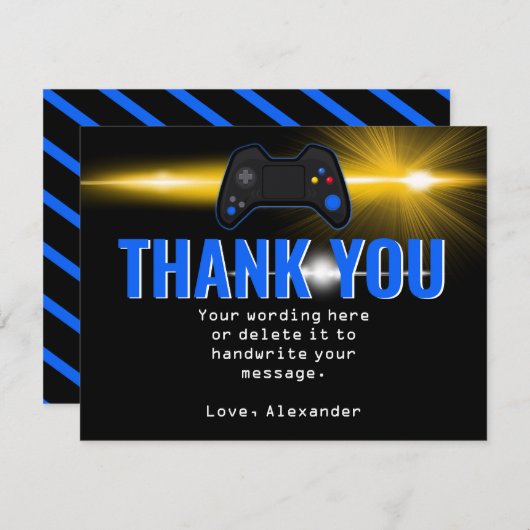 Blauwe Videospel Feest Dank Je Kaart (Voorkant / Achterkant)