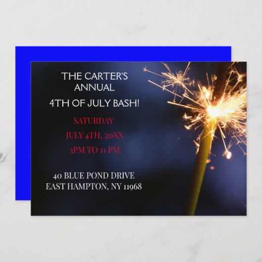 Blauwe Vierde juli Onafhankelijkheidsdag Sparkler Kaart (Voorkant / Achterkant)