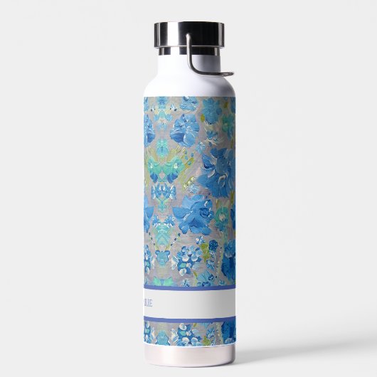 Blauwe Viering Bloemen Custom Water Fles (Links)