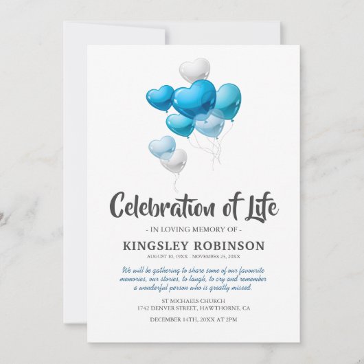 Blauwe viering van de begrafenis kaart (Voorkant)