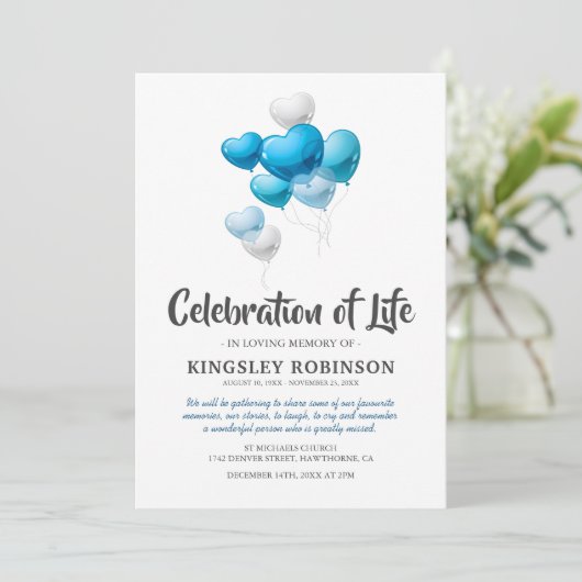 Blauwe viering van de begrafenis kaart (Staand voorkant)