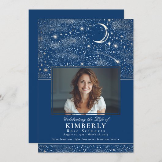 Blauwe viering van het leven begrafenis foto kaart (Voorkant / Achterkant)