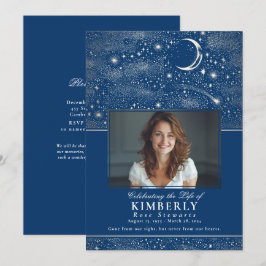 Blauwe viering van het leven begrafenis foto kaart