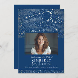 Blauwe viering van het leven begrafenis foto kaart