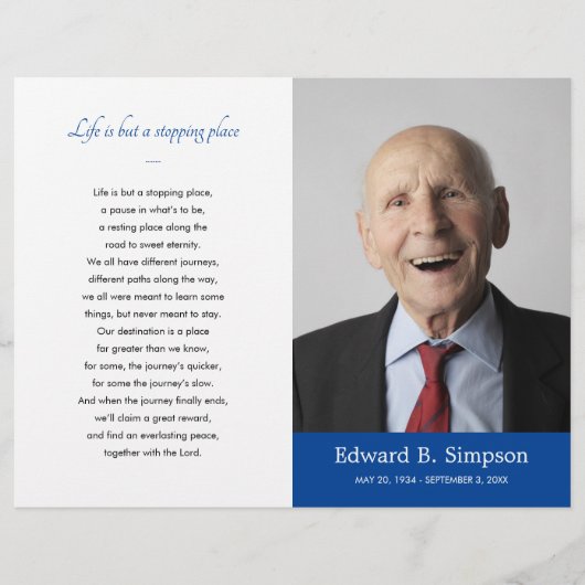 Blauwe viering van het leven Foto begrafenisprogra Flyer (Voorkant)