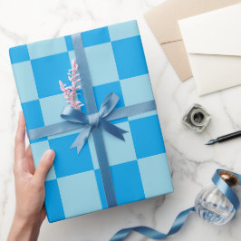 Blauwe vierkante blokken geometrisch cadeaupapier