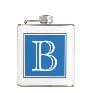 Blauwe vierkante monogram heupfles