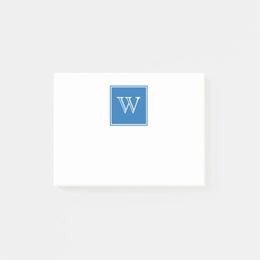 Blauwe vierkante monogram plakbiljetten post-it® notes (Voorkant)