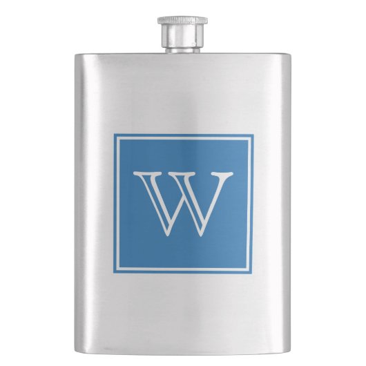 Blauwe vierkante monogram Premium Flask Flacon (Voorkant)