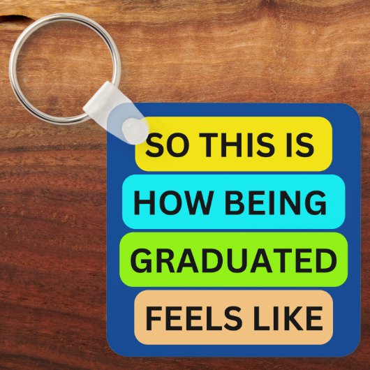 Blauwe vierkante sleutelhanger SO_THIS_IS_HOW_BEIN (Voorkant)