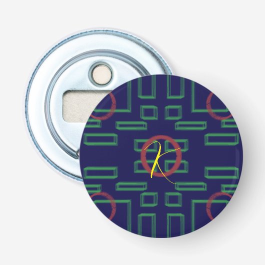 Blauwe vierkanten geometrisch button flesopener (Voorkant)