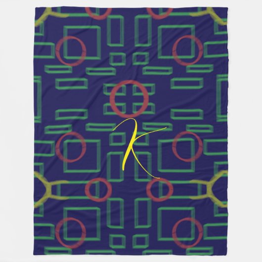 Blauwe vierkanten geometrisch fleece deken (Voorkant)