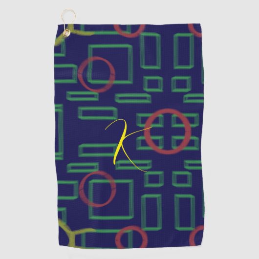 Blauwe vierkanten geometrisch golfhanddoek (Voorkant)