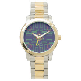 Blauwe vierkanten geometrisch horloge