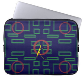 Blauwe vierkanten geometrisch laptop sleeve