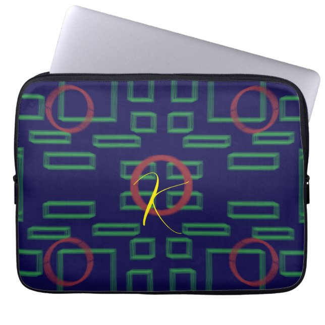 Blauwe vierkanten geometrisch laptop sleeve (Voorkant)