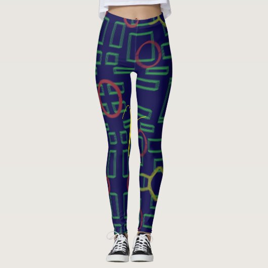 Blauwe vierkanten geometrisch leggings (Voorkant)