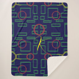 Blauwe vierkanten geometrisch sherpa deken