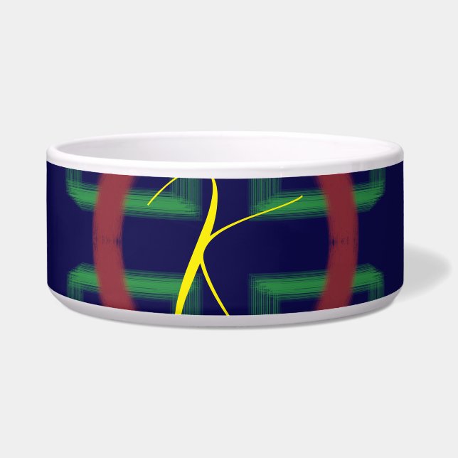 Blauwe vierkanten geometrisch voerbakje (Voorkant)