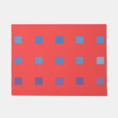 Blauwe Vierkanten Op Rood Achtergrond Deurmat (Voorkant)