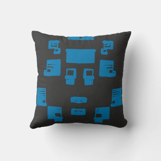 Blauwe vierkanten op zwart kussen (Achterkant)