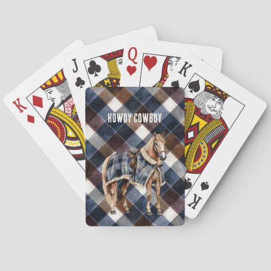 Blauwe Vierkanten Paard Pokerkaarten (Achterkant)
