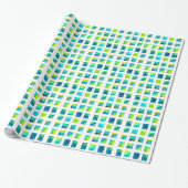 Blauwe vierkanten waterverf abstract cadeaupapier (Uitgerold)