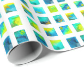 Blauwe vierkanten waterverf abstract cadeaupapier (Rol Hoek)