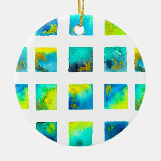 Blauwe vierkanten waterverf abstract keramisch ornament (Voorkant)