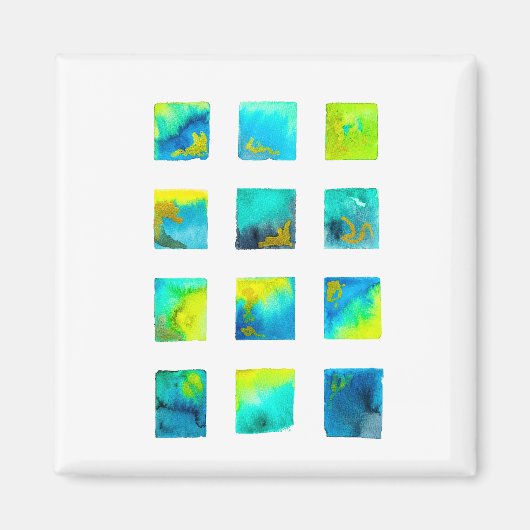 Blauwe vierkanten waterverf abstract magneet (Voorkant)