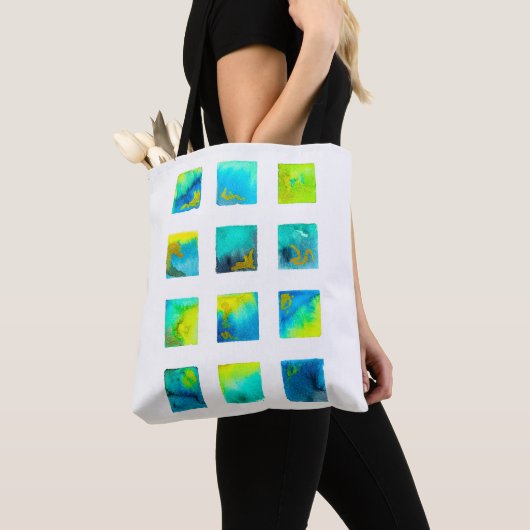 Blauwe vierkanten waterverf abstract tote bag (Dichtbij)