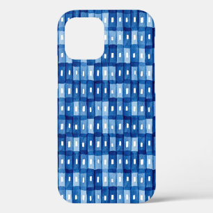 Blauwe vierkanten, Waterverf naadloos mozaïek. iPhone 12 Hoesje