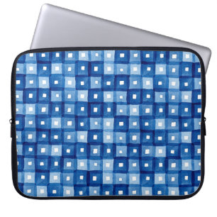Blauwe vierkanten, Waterverf naadloos mozaïek. Laptop Sleeve