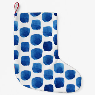 Blauwe vierkanten, waterverf naadloos patroon. kleine kerstsok