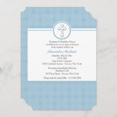 Blauwe vierkantjes religieuze uitnodiging (Voorkant / Achterkant)