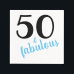 Blauwe Vijftig en Fabulous 50th Birthday Party Servet<br><div class="desc">Vijftig is geweldig! Deze luiers zijn perfect om iemands 'fabulous-ness' te vieren,  omdat ze deze belangrijke verjaardag vieren. Dit ontwerp heeft een groot aantal "50"met het woord "fabulous"in blauwe,  manuscripttekst.</div>