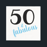 Blauwe Vijftig en Fabulous 50th Birthday Party Servet<br><div class="desc">Vijftig is geweldig! Deze luiers zijn perfect om iemands 'fabulous-ness' te vieren,  omdat ze deze belangrijke verjaardag vieren. Dit ontwerp heeft een groot aantal "50"met het woord "fabulous"in blauwe,  manuscripttekst.</div>