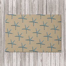 Blauwe Vinger Zeester Op Zandkleurige Achtergrond Deurmat