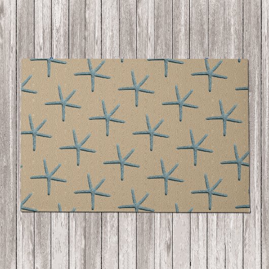 Blauwe Vinger Zeester Op Zandkleurige Achtergrond Deurmat