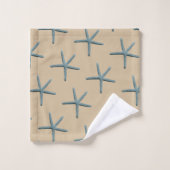 Blauwe vinger zeesterren patroon op zand bad handdoek (Wasdoekje)