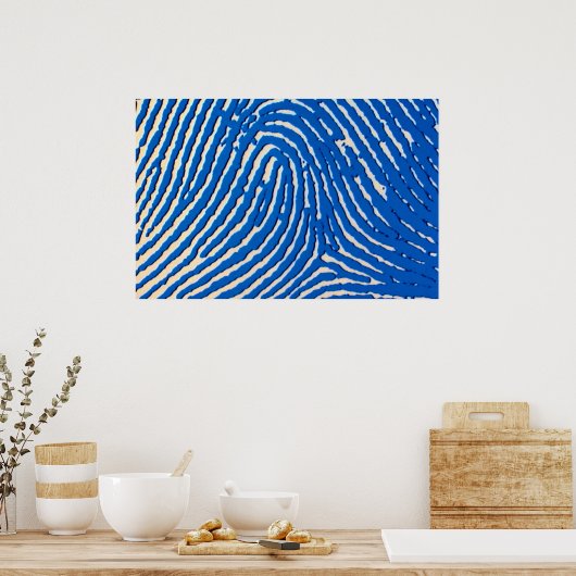 Blauwe vingerafdruk vergroot poster (Keuken)