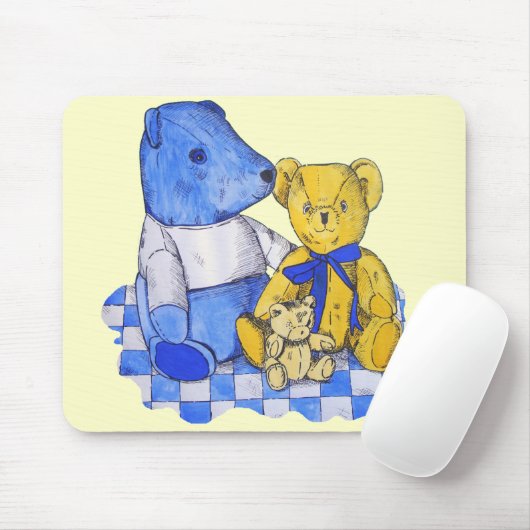 blauwe vinnen met drie oude tedies muismat (Met muis)