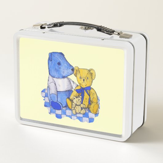 blauwe vinnen picknick cloth met drie teddyberen (Achterkant)