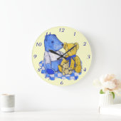 blauwe vinnen picknick cloth met drie teddyberen grote klok (Huis)