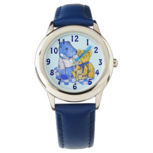 blauwe vinnen picknick cloth met drie teddyberen horloge