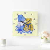 blauwe vinnen picknick cloth met drie teddyberen vierkante klok (Huis)