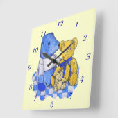 blauwe vinnen picknick cloth met drie teddyberen vierkante klok (Hoek)