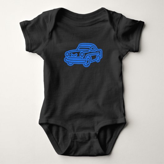 Blauwe Vintage Auto Illustratie Romper (Voorkant)