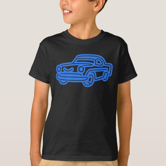 Blauwe Vintage Auto Illustratie T-shirt (Voorkant)